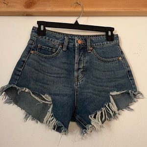 High Waisted Frayed Distressed Denim Shorts Size 00